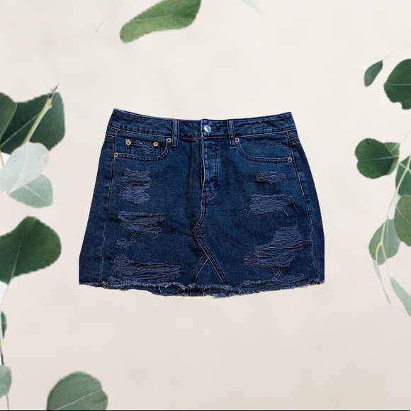 NWOT AE buttonup black distressed jeanskirt - Picture 5 of 8